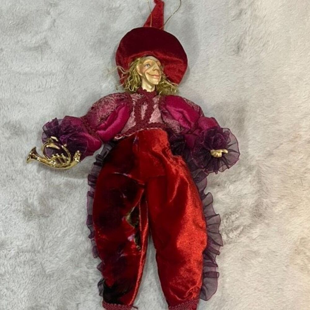 Vintage Katherine’s Collection Renaissance Troubadour Musician Ornament Red Velv